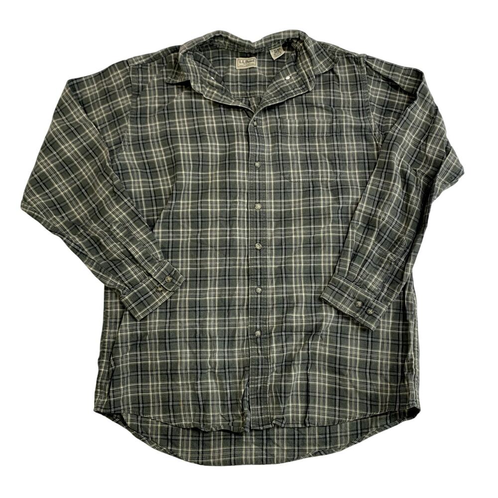 LL Bean Tall Green Blue THICK Cottage core flannel 100% cotton Large